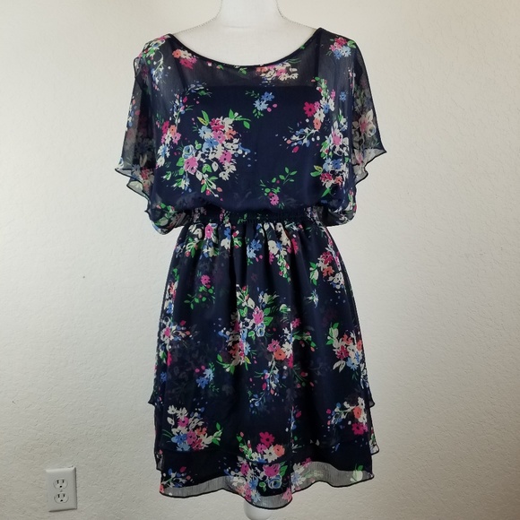 Expess flowy lined floral print mini dress - Picture 1 of 3